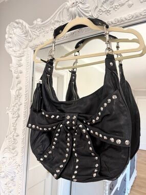 Betsey Johnson Vintage Black Studded Bows and Arrows RARE Hobo Bag Handbag